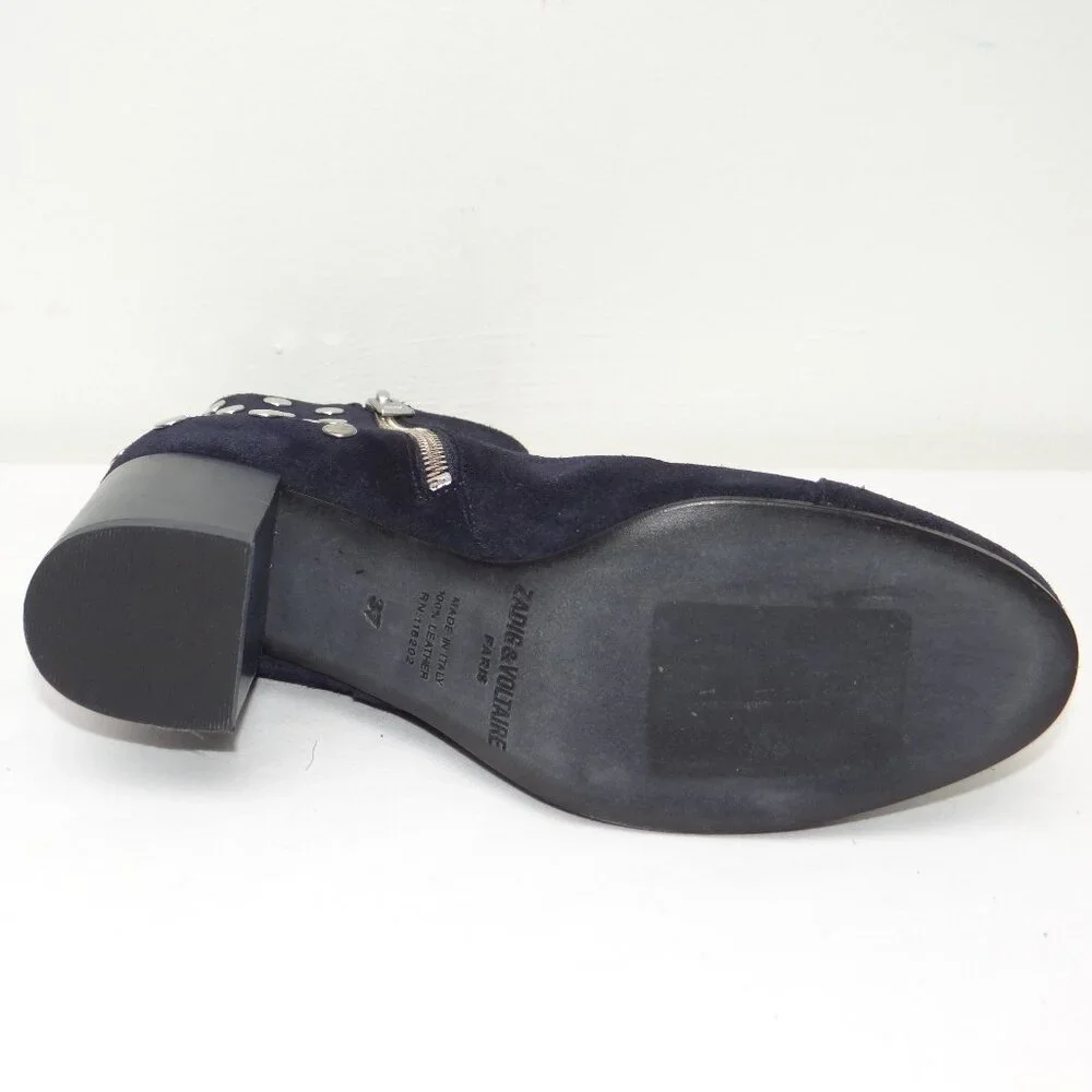 ZADIG & VOLTAIRE studded suede LENA ankle boots INK BLUE EU 37 US 6.5